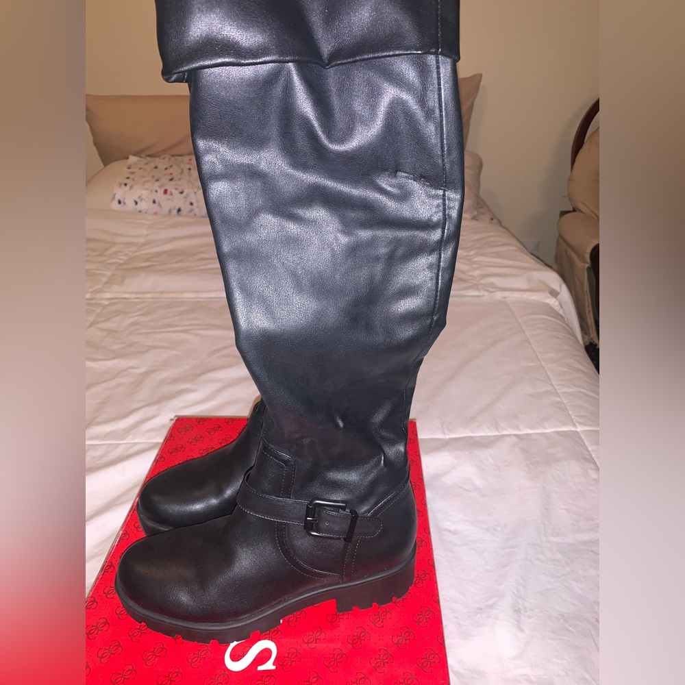 Gently used like new Guess Laniet black over the knee riding leather boo…